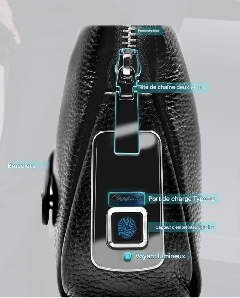 Sacoche en Cuir avec Serrure à Empreinte Digitale