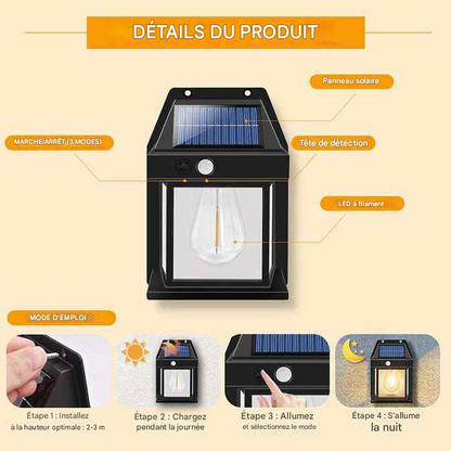 Lampe Murale Solaire Extérieure – Détection de Mouvement Automatique